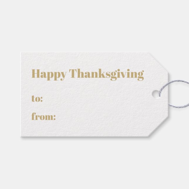 Étiquettes-cadeau Joyeux Thanksgiving or blanc à de moderne (Devant (Horizontal))