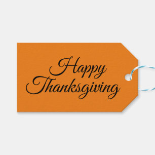 Étiquettes-cadeau Joyeux Thanksgiving Orange Typographie Blanche