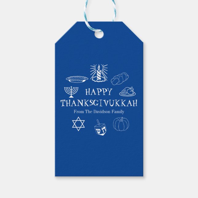 Étiquettes-cadeau Joyeux Thanksgivukkah Thanksgiving Hanukkah cadeau (Devant)