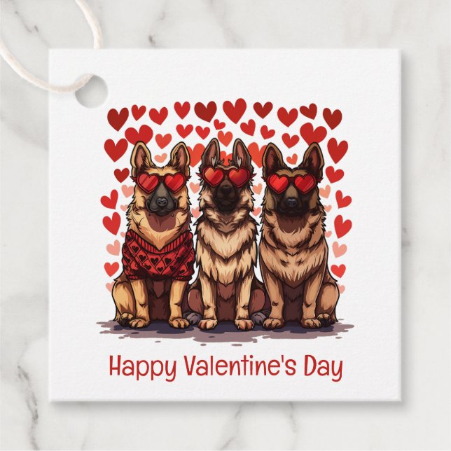 Étiquettes Cadeau Joyeux Valentines Day Chiens bergers allemands (Devant)