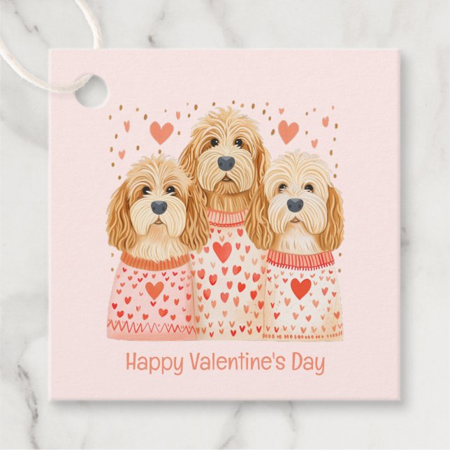 Étiquettes Cadeau Joyeux Valentines Day Goldendoodle Dogs (Devant)