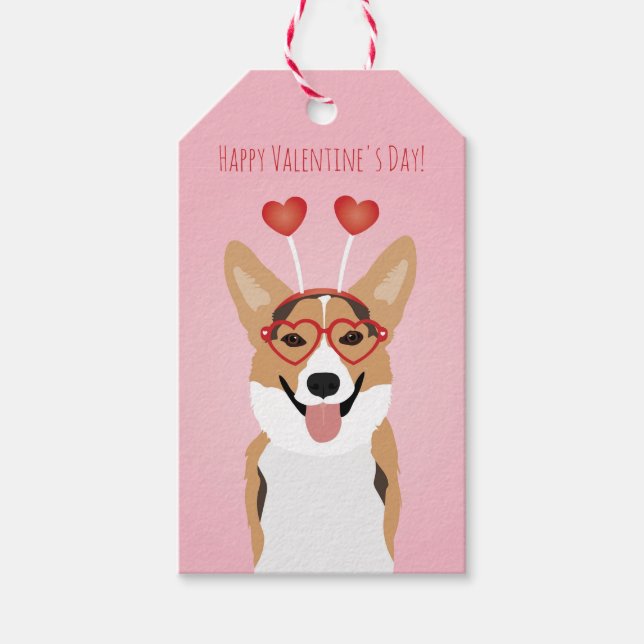 Étiquettes-cadeau Joyeux Valentines Jour Corgi Chien (Devant)