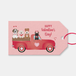 Étiquettes-cadeau Joyeux Valentines Jour Pickup Camion Aimer Chiens