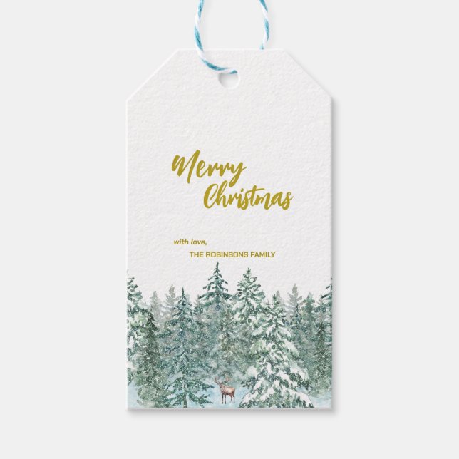 Étiquettes-cadeau Joyeux xmas forêt moderne Gold script Holiday (Devant)