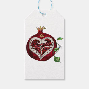 Étiquettes-cadeau Judaica Pomegranate Heart Hanoukka Rosh Hashanah