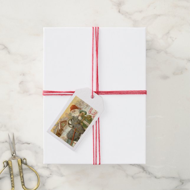 Étiquettes-cadeau Jultomten nourrit Yule Chèvre un biscuit (With Twine)