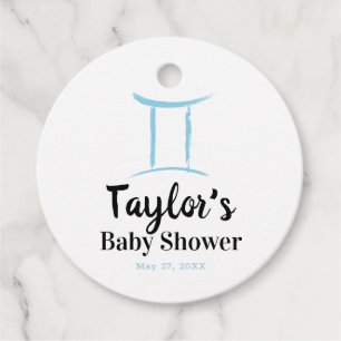 Étiquettes Cadeau Jumeaux GEMINI Dualité Astrologie Bleu Baby Shower
