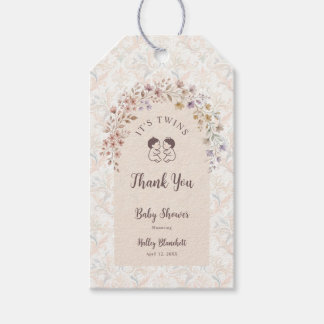 Étiquettes-cadeau Jumelles Capricieuses Fête Prénatale Fleurs Pastel
