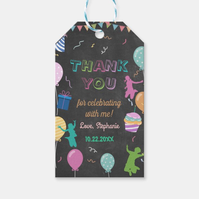 Étiquettes-cadeau Jump Birthday Chalkboard Kid Trampoline Party (Devant)