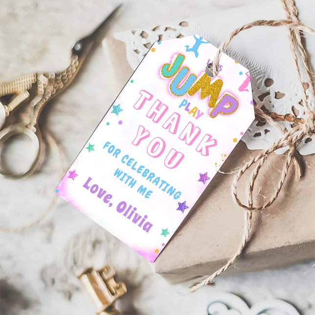 Étiquettes-cadeau Jump Jouer Anniversaire Jump Trampoline Party Merc (Créateur téléchargé)