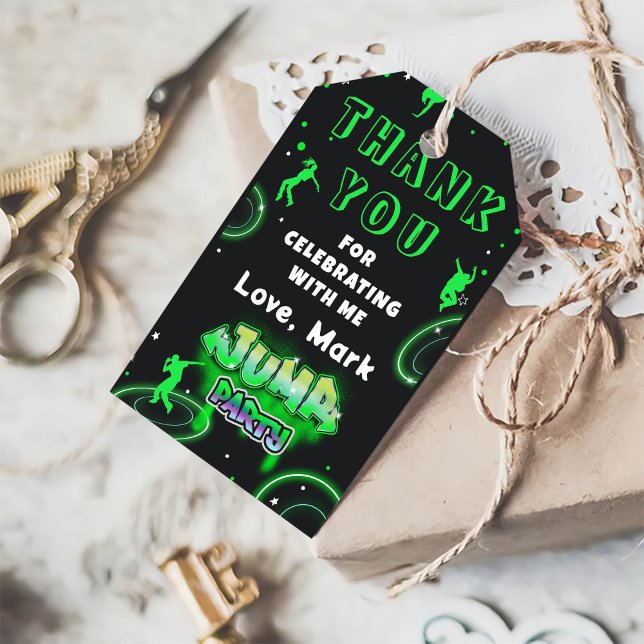 Étiquettes-cadeau Jump Neon Trampoline Anniversaire Merci (Créateur téléchargé)