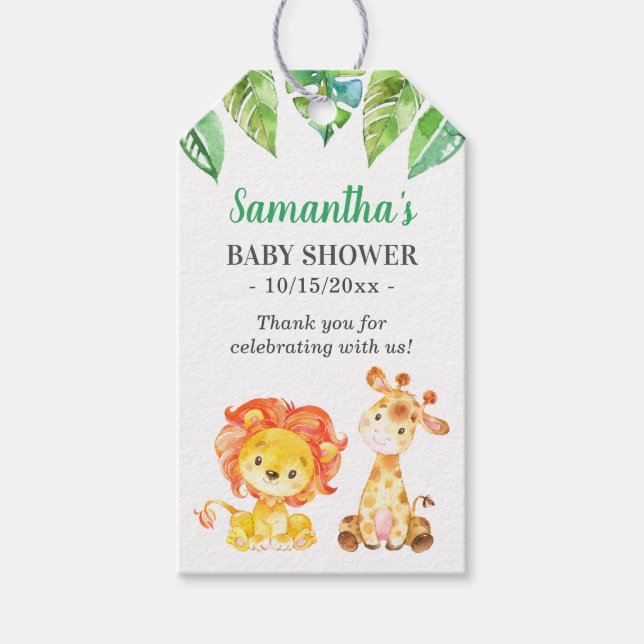 Étiquettes-cadeau Jungle Animaux sauvages Lion Giraffe Baby shower F (Devant)
