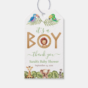 Étiquettes-cadeau Jungle Boy Baby shower Safari Animaux Parrots de b