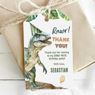 Étiquettes-cadeau Jungle Dinosaur T Rex 3e fête d'anniversaire