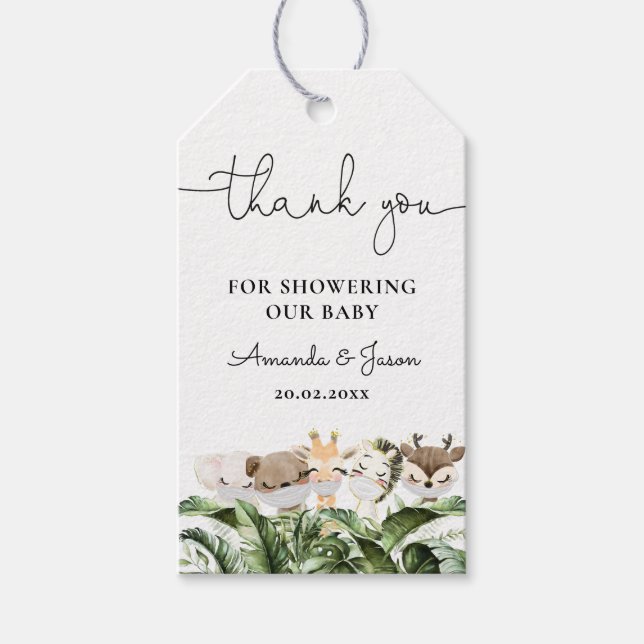 Étiquettes-cadeau Jungle Safari Animaux Baby shower Merci (Devant)