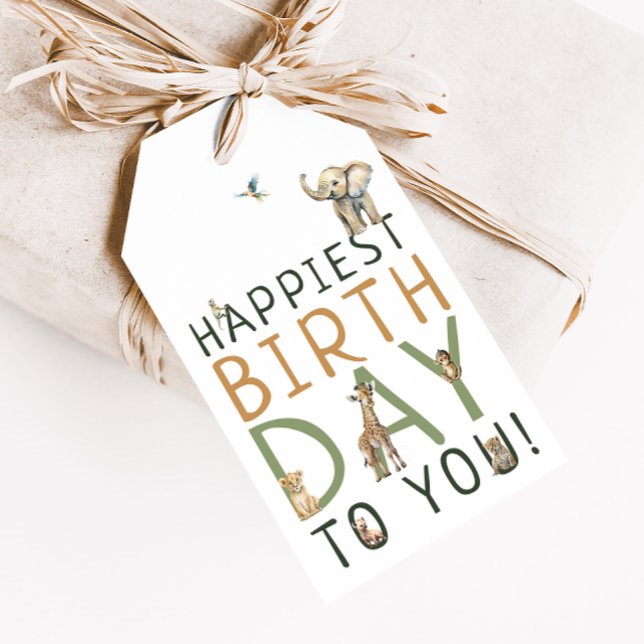 Étiquettes-cadeau Jungle Safari Animaux Heureux Anniversaire Pour Vo (Créateur téléchargé)