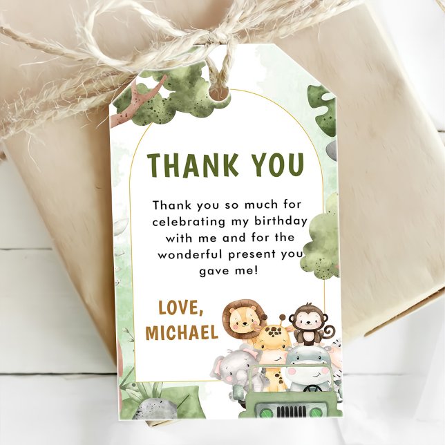 Étiquettes-cadeau Jungle Safari Party Animaux 1er anniversaire (Créateur téléchargé)