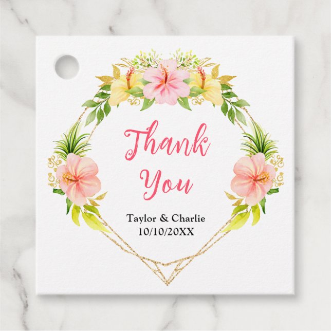 Étiquettes Cadeau Jungle tropicale Merci Mariage floral (Devant)