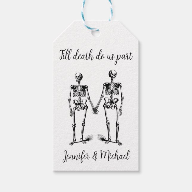 Étiquettes-cadeau Jusqu'à la mort nous séparons Skeleton Couple Name (Devant)
