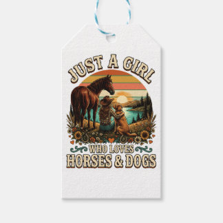 Étiquettes-cadeau Juste une fille qui aime les chevaux et les chiens