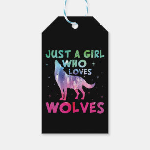 Étiquettes-cadeau Juste une fille qui aime les loups aquarelle
