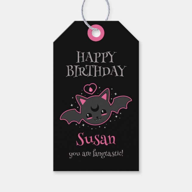 Étiquettes-cadeau Kawaii Bat Halloween fête d'anniversaire (Devant)