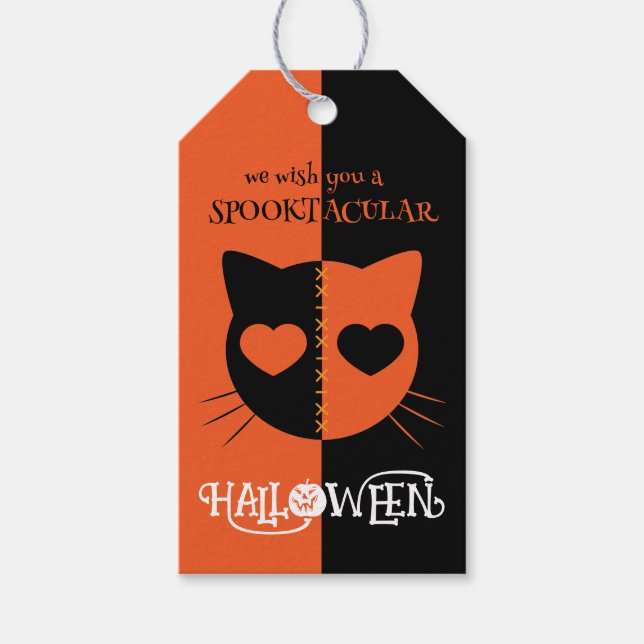 Étiquettes-cadeau Kawaii Déplaisant Cute Cat Spooktacular Halloween (Devant)