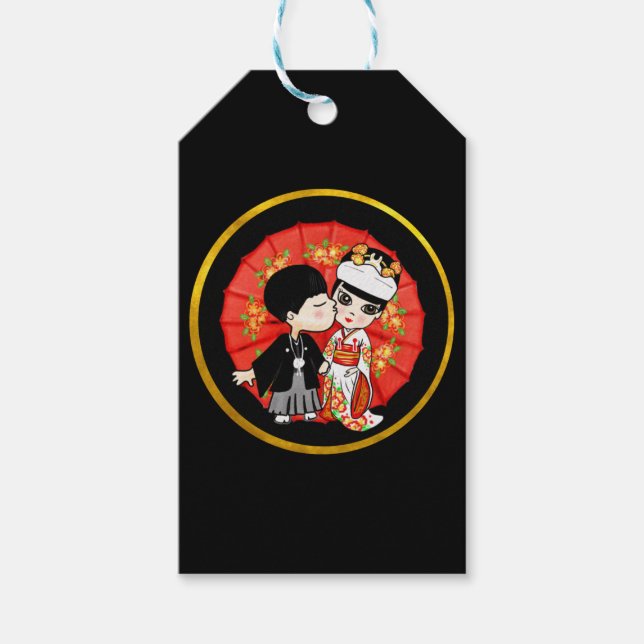 Étiquettes-cadeau Kawaii Japonais Mariage mariée Groom - Carton mign (Devant)