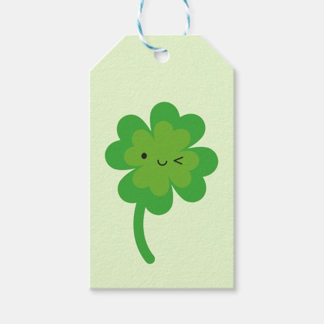 Étiquettes-cadeau Kawaii Lucky Four Leaf Clover (Devant)