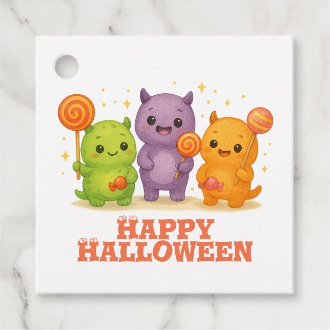 Étiquettes Cadeau Kawaii Monsters & Lollipops Halloween Favoriser le (Devant)