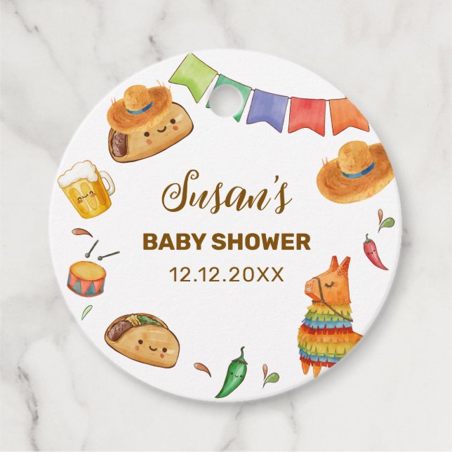 Étiquettes Cadeau Kawaii Rustic Fiesta Taco Bout Un Baby shower (Devant)