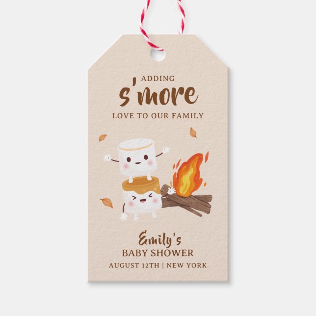 Étiquettes-cadeau Kawaii Rustic S'more Love Baby shower de feu de ca (Devant)