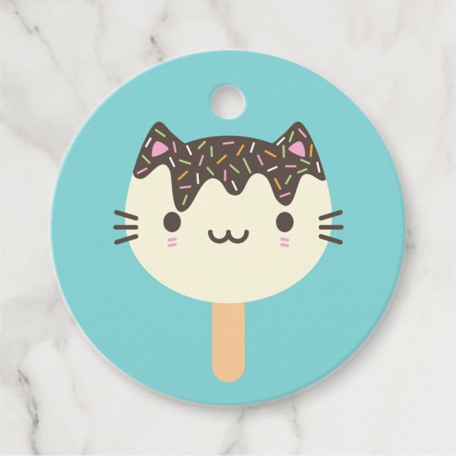 Étiquettes Cadeau Kawaii Summer Ice Lolly Popsicle Chat (Devant)