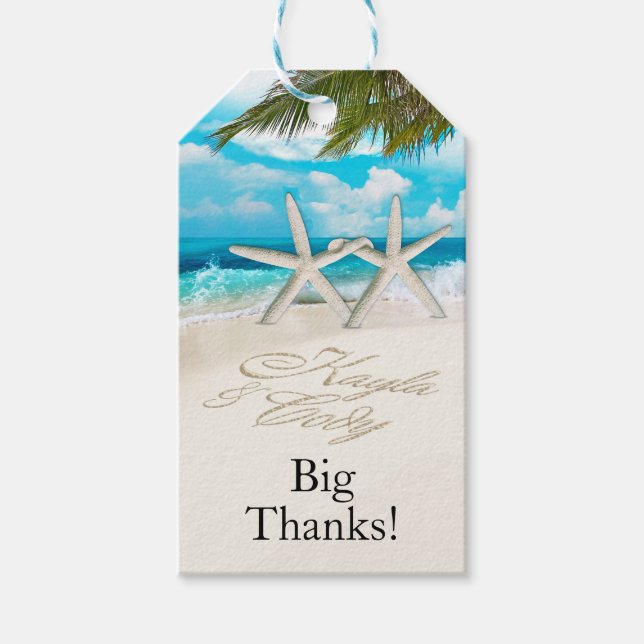 Étiquettes-cadeau KAYLA Starfish Couple ASK 4 VOS NOMS DANS LE SABLE (Devant)