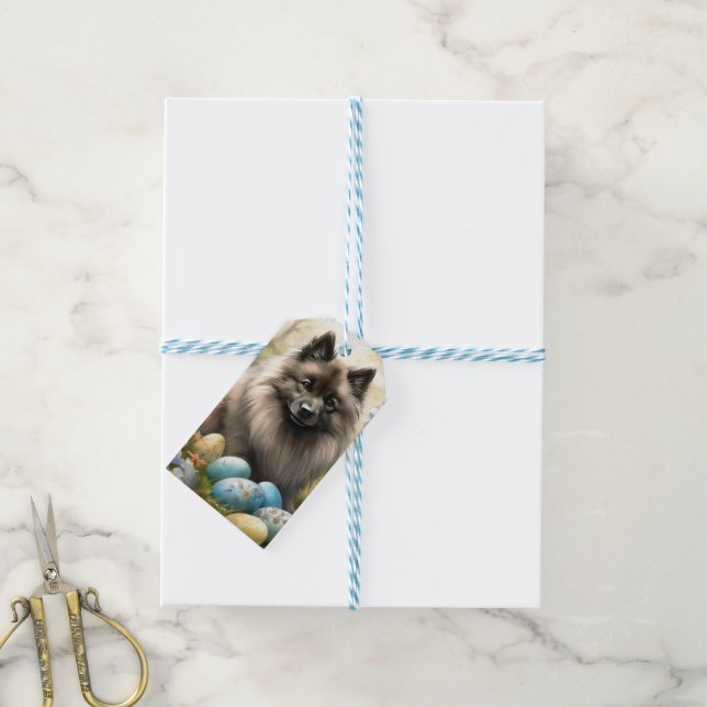 Étiquettes-cadeau Keeshond avec oeufs de Pâques (Avec de laficelle)
