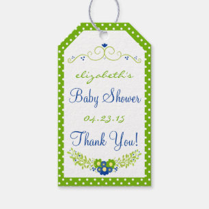 Étiquettes-cadeau Kelly Baby shower vert et bleu - Floral