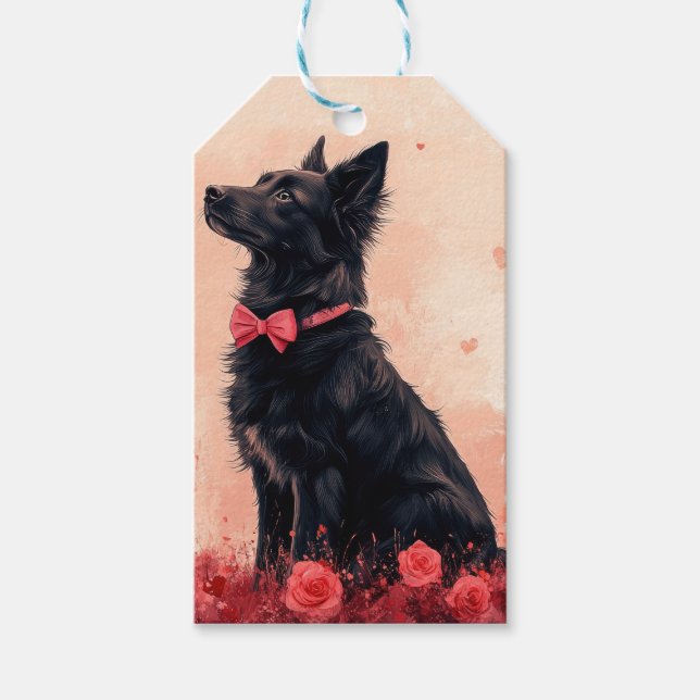 Étiquettes-cadeau Kelpie australienne avec Roses - Saint Valentin (Devant)