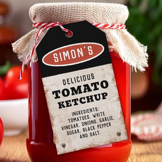 Étiquettes-cadeau ketchup à tomate maison modifiable avec panneau ro (Créateur téléchargé)