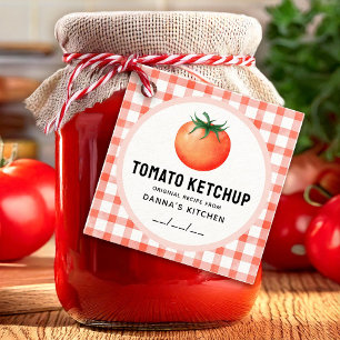 Étiquettes Cadeau Ketchup tomate avec tomate et à damiers motif