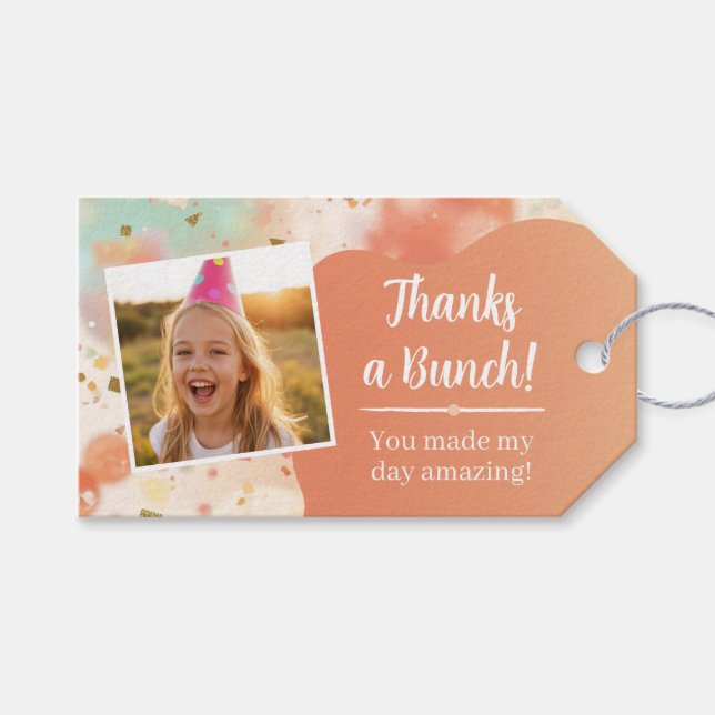 Étiquettes-cadeau Kids Birthday Photo Thanks a Bunch Pastel Confetti (Devant (Horizontal))