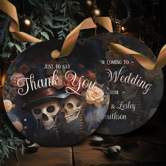 Étiquettes Cadeau Kissing Skeletons Éffrayant Vintage Mariage gothiq
