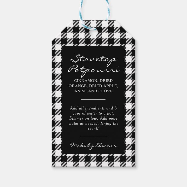 Étiquettes-cadeau Kit de casserole à plaid noir et blanc (Devant)