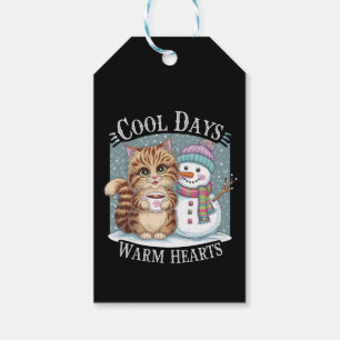 Étiquettes-cadeau Kitten Cat and Snowman Friends Share Coffee Winter
