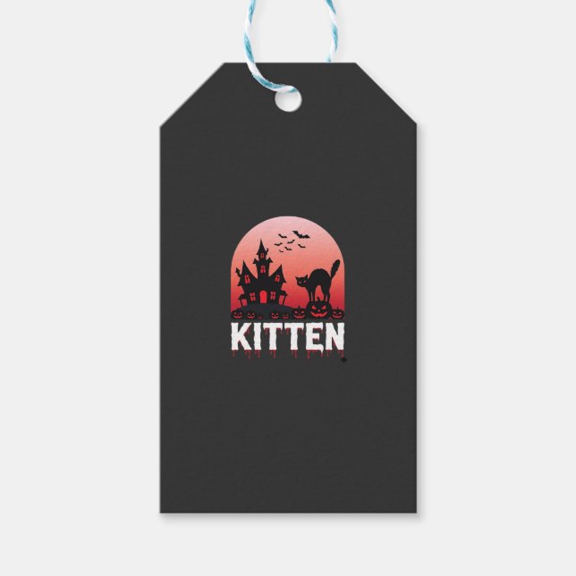 Étiquettes-cadeau Kitty Halloween Maison Hantée Design de Chat_1 (Devant)