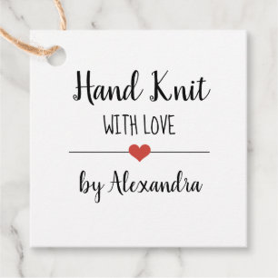 Étiquettes Cadeau Knit main avec amour script blanc personnalisé