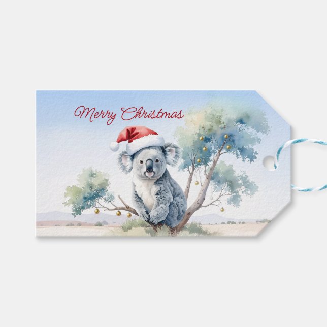 Étiquettes-cadeau Koala assise dans un gommier Joyeux Noël (Devant (Horizontal))