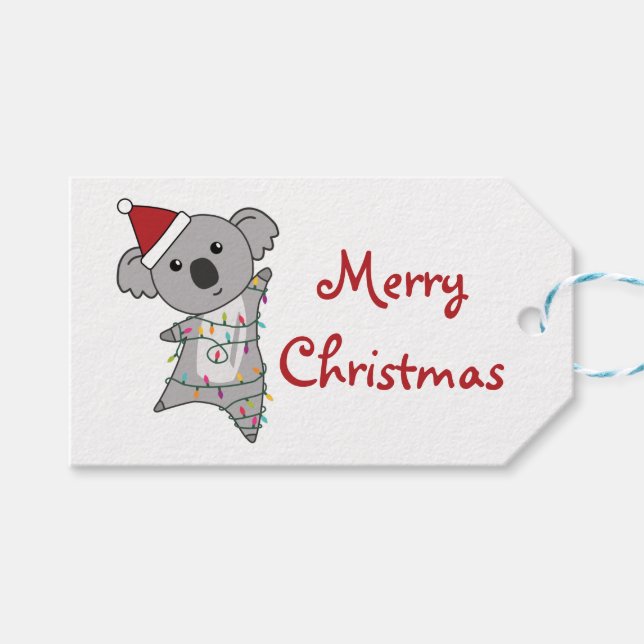 Étiquettes-cadeau Koala Christmas Fairy Lights Cute Animal Trucker H (Devant (Horizontal))