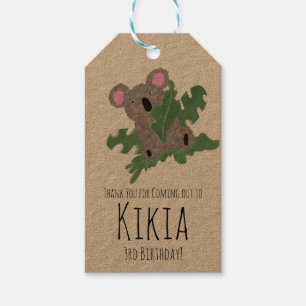 Étiquettes-cadeau Koala Main dessinée animal vert fête d'anniversair