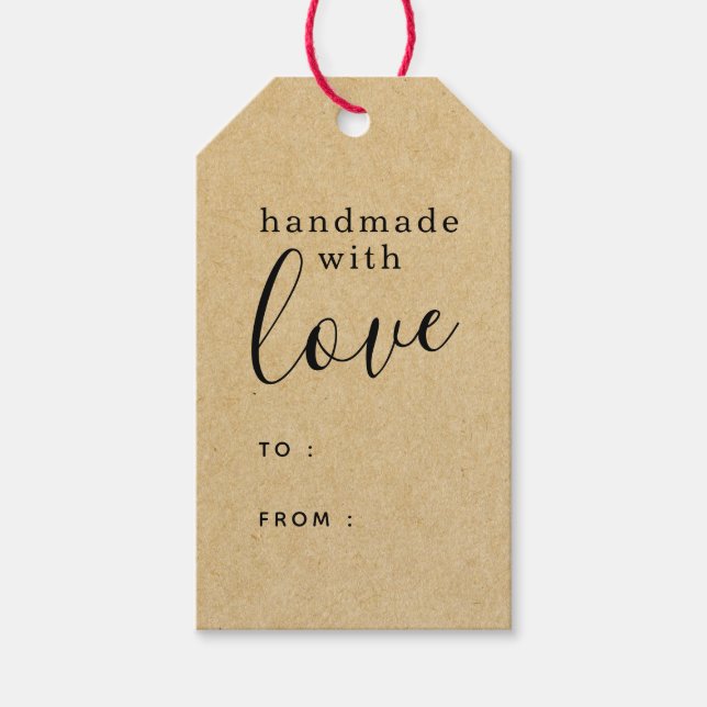 Étiquettes-cadeau Kraft Brown fait main avec amour Personnalisé (Devant)