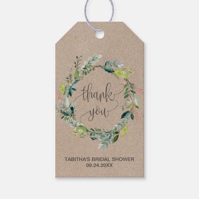 Étiquettes-cadeau Kraft Foliage Wreath Merci Favor (Devant)